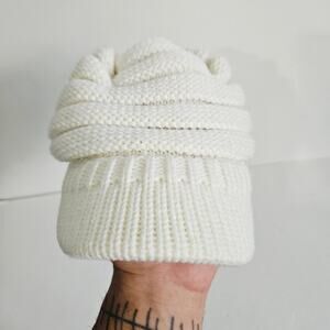 C.C. Women's Brimmed Knit Cream Winter Beanie Hat Neutral Y2K Fashion Cap